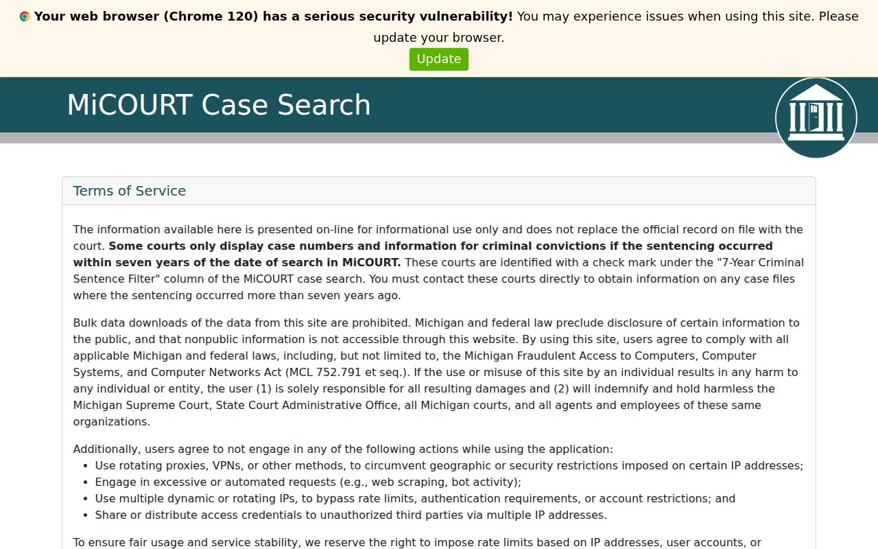 Baraga County case search MiCOURT statewide public court selector