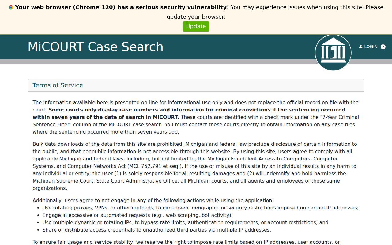 Baraga County criminal court docket search at MiCOURT