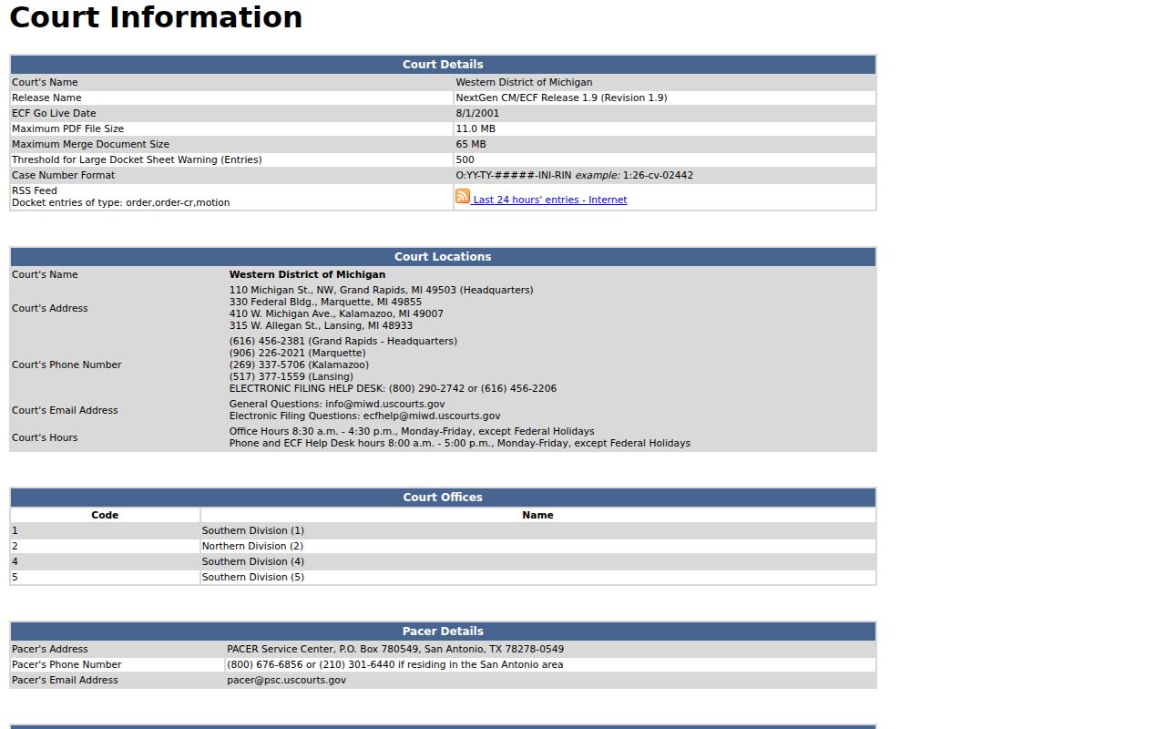 Baraga County court docket federal CM ECF information