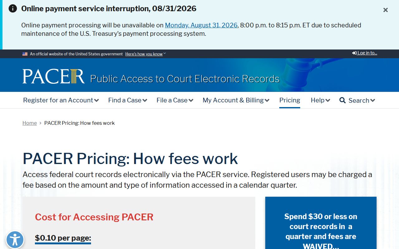 Baraga County court docket PACER access fees
