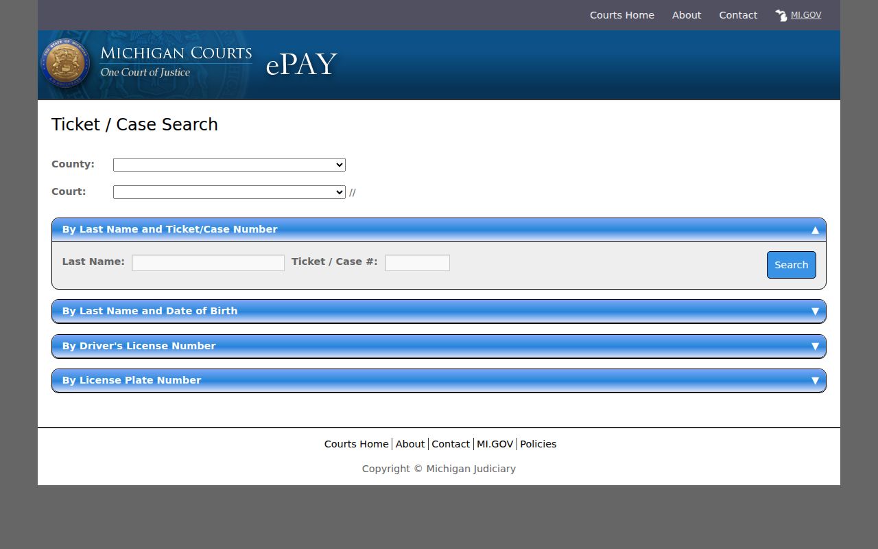 Baraga County traffic court records ePAY ticket search selectors
